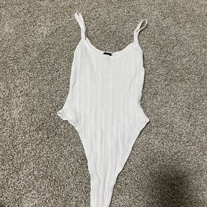 Urban Outfitters White Ribbed High Rise Thong Tank Bodysuit